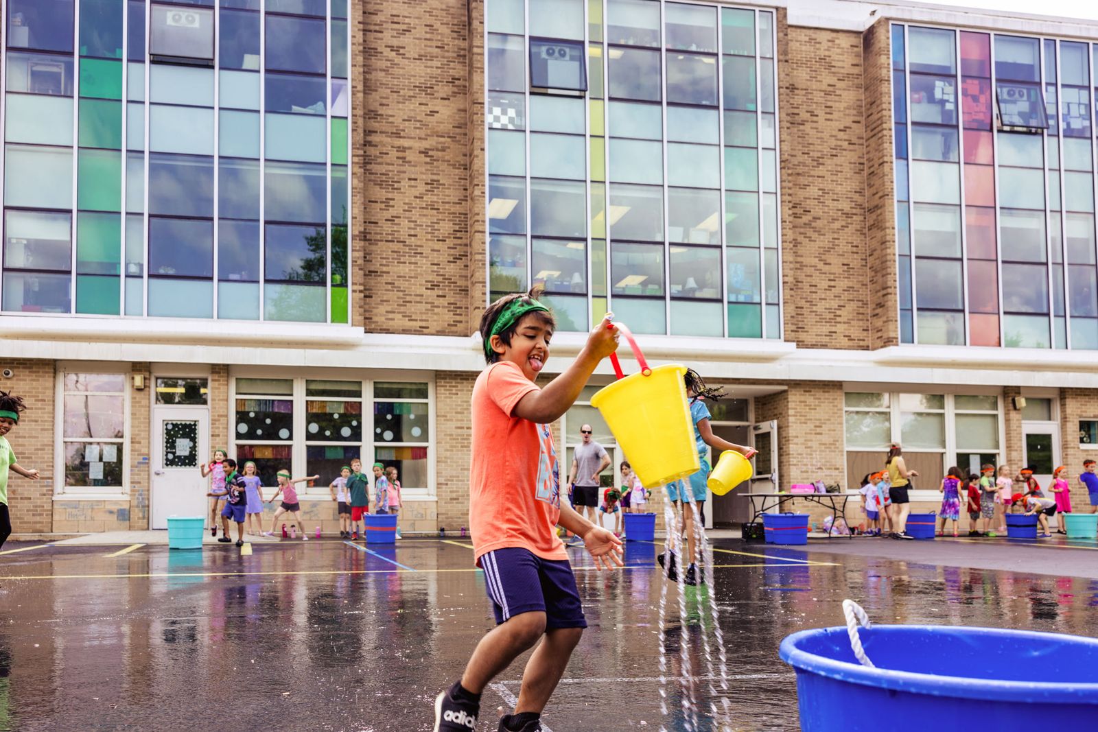 Students playing outdoor games at Brent Elementary's Field Day